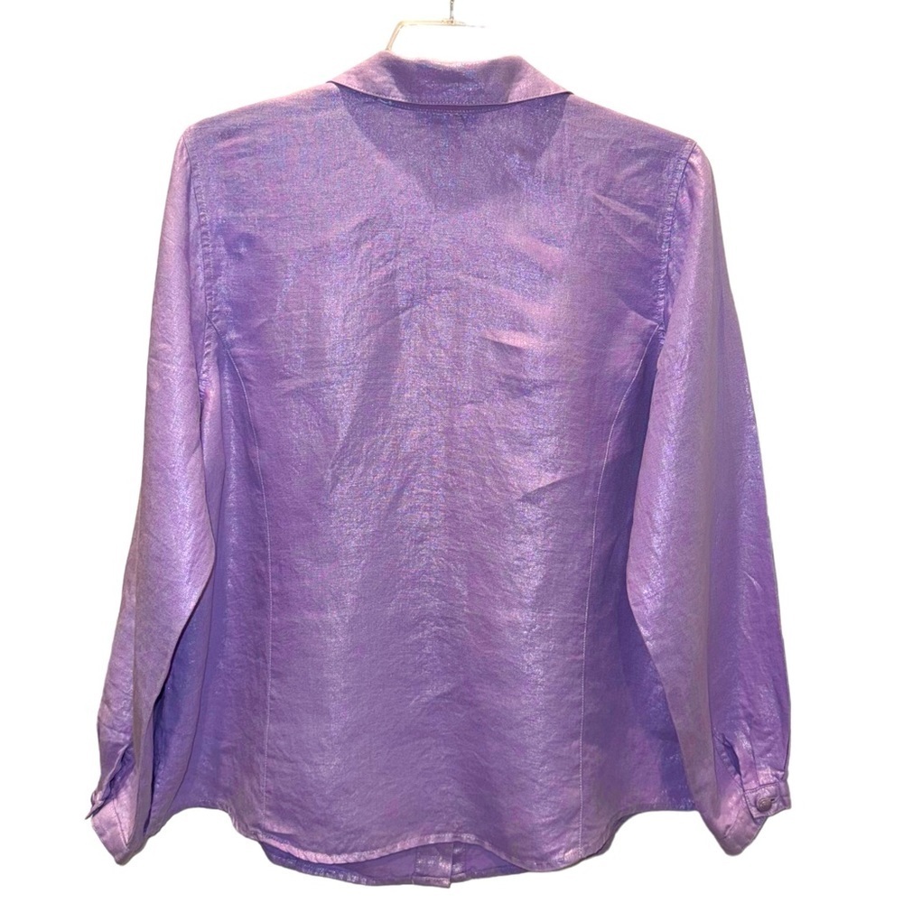 Susan Graver Size XL 100% Linen Lt Purple Button Front Blouse w/Princess Seams - Picture 2 of 5